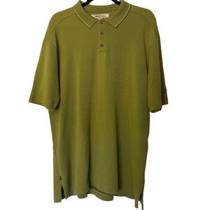 Tommy Bahama Green Textured Silk Blend 3 Button Collared Short Sleeve Polo Shirt